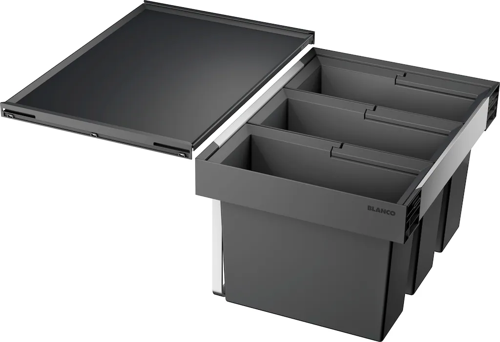 Bild von BLANCO FLEXON II 60/3 | Abfall Müllsystem | für 60 cm breite Unterschränke | System zum Einbau in Schubladen | Systemabdeckung | 3 x 15 Liter Eimer | Minimale Einbauhöhe: 355 mm