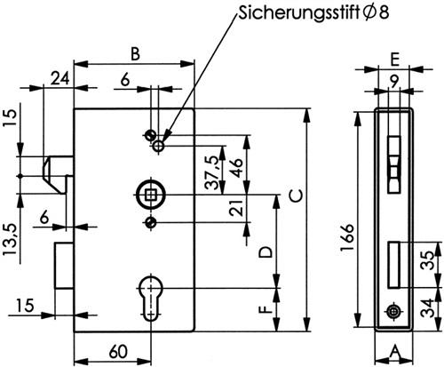 Bild von Schiebetorschlosskasten 140SNIG, V2A DIN L/R Maß A40xB94,5xC173mm Dornm.60mm AMF