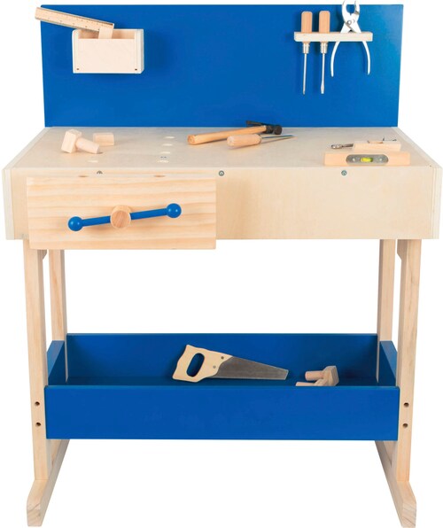 Bild von Small Foot Spielwerkbank Kinderwerkbank Blau mit Zubehör, (packung), Mit 10, voll funktionsfähigen Werkzeuge