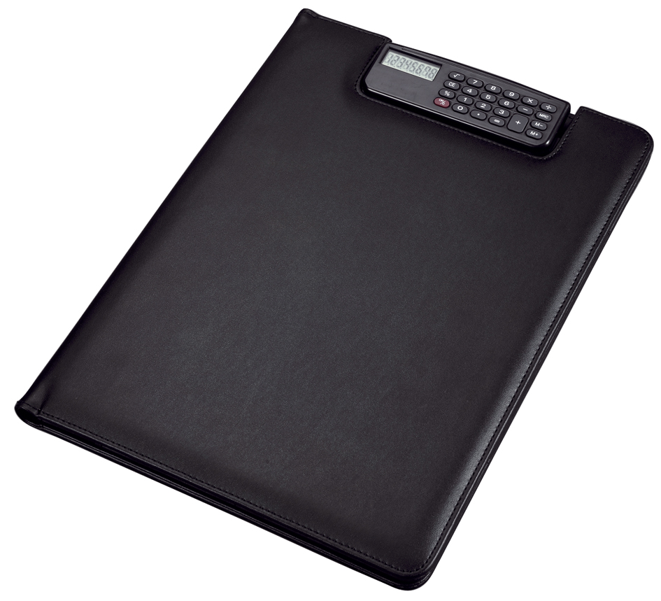 Bild von Alassio 31500 - Schreibmappe BRESCIA im DIN A4 Format, Businessmappe aus Lederimitat, Dokumentenmappe in schwarz, Mappe ca. 33 x 25 x 2 cm, mit Taschenrechner als Clip