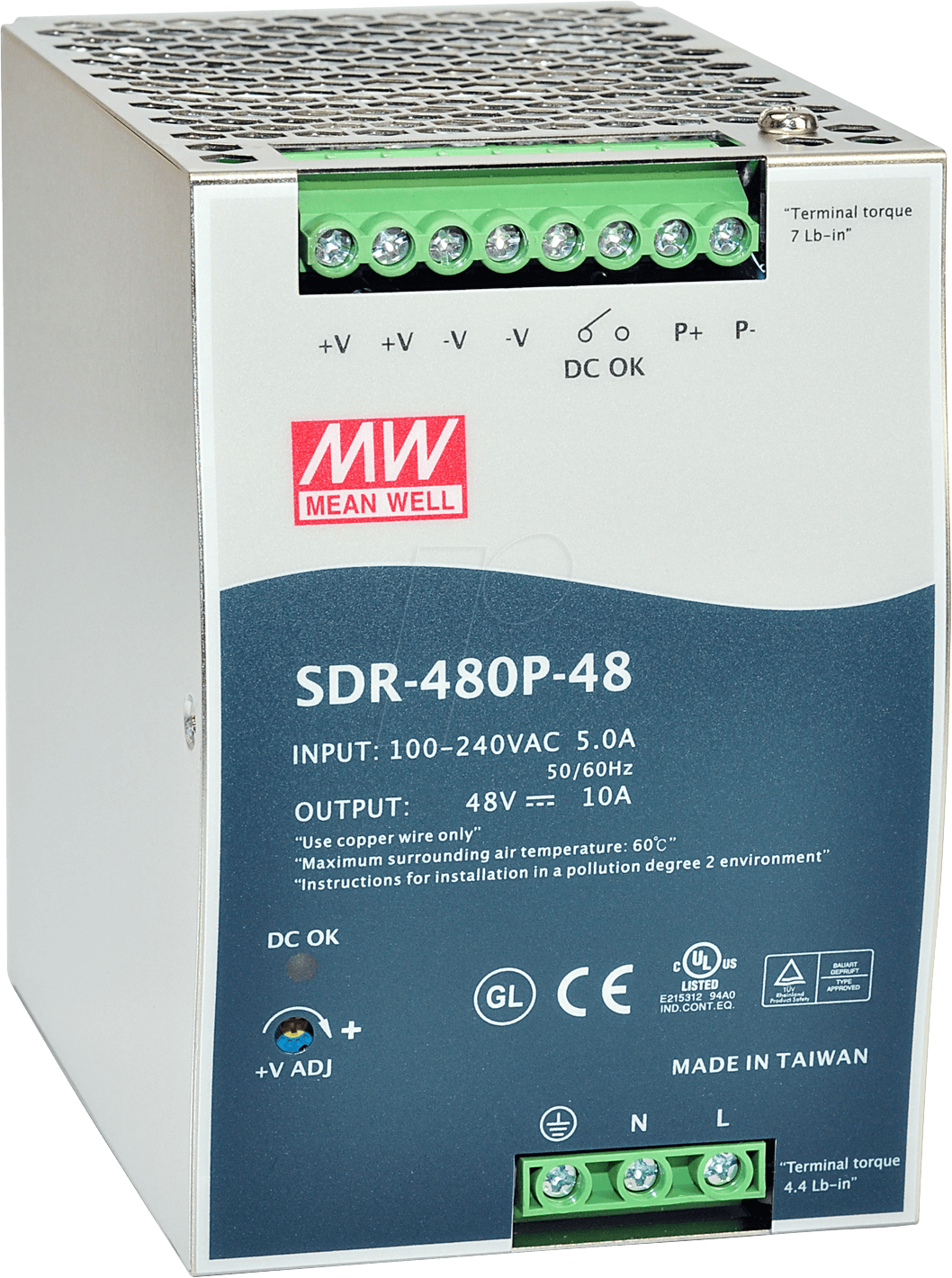 Bild von MeanWell Mean Well SDR-480P-48 Hutschienen-Netzteil (DIN-Rail) 48 V/DC 10 A 48 Hutschienen-Netzteil
