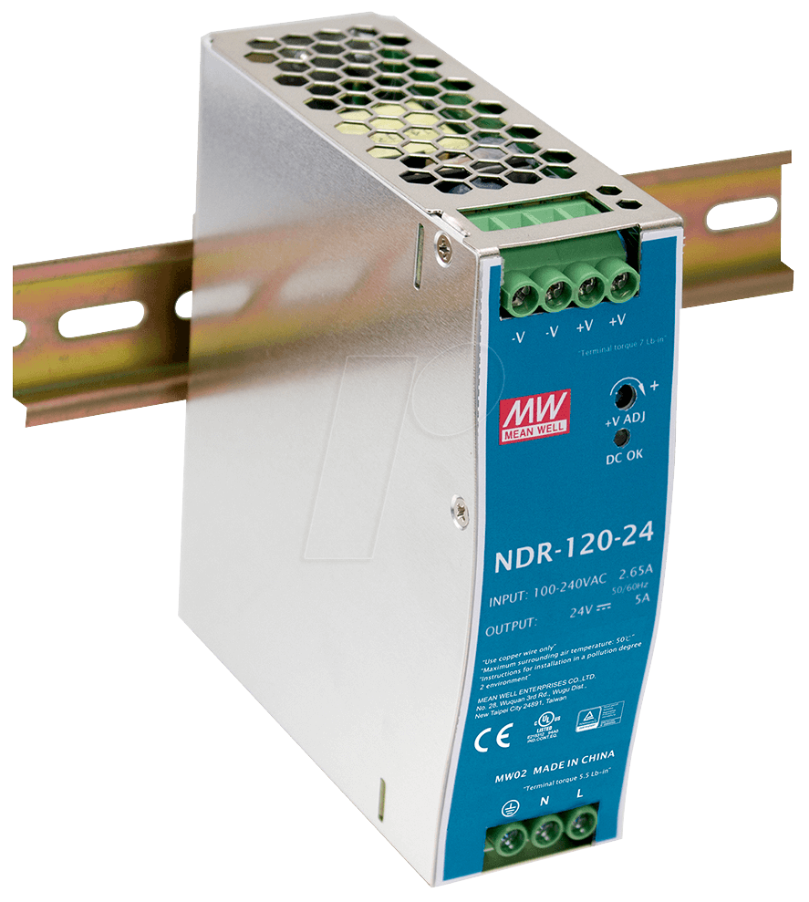 Bild von EFB-Elektronik Mean Well NDR-120 Series NDR-120-24 - Netzteil (DIN-Schienenmontage möglich) - Wechselstrom 115/230 V - 120 Watt (NDR-120-24)