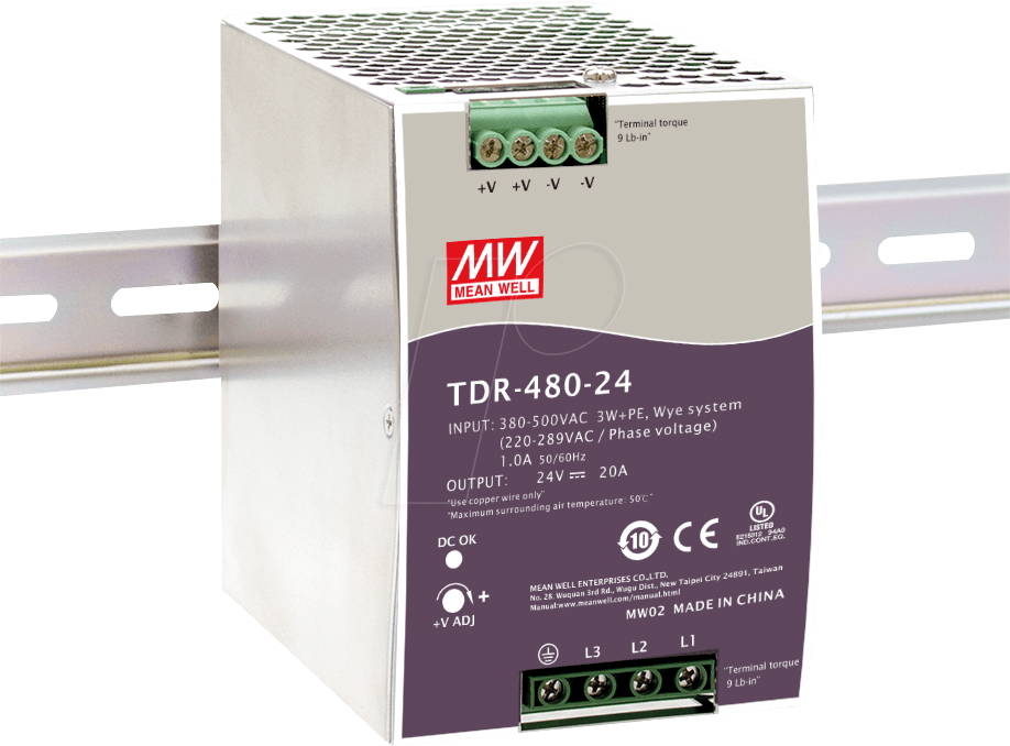 Bild von Mean Well TDR-480-48 Hutschienen-Netzteil (DIN-Rail) 10A 480W Anzahl Ausgänge:1 x Inhalt 1St.