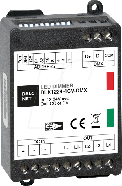 Bild von DLX1224-4CV-DMX - LED-Dimmer, PWM, 12V-24V, 5 A CV, DMX, 4 Ausgänge