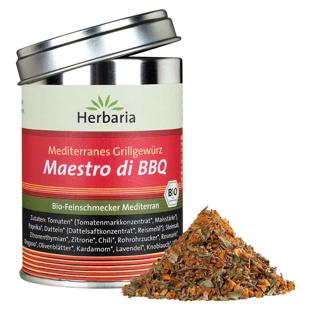 Bild von Herbaria Maestro di BBQ bio 70g M-Dose - fertige Bio-Gewürzmischung für Grillmeister - mediterranes Grillgewürz - mit erlesenen Zutaten - in nachhaltiger Aromaschutz-Dose