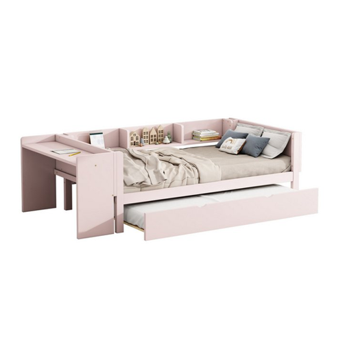 Bild von REDOM Kinderbett Flachbett mit ausziehbarem Bett und Schreibtisch