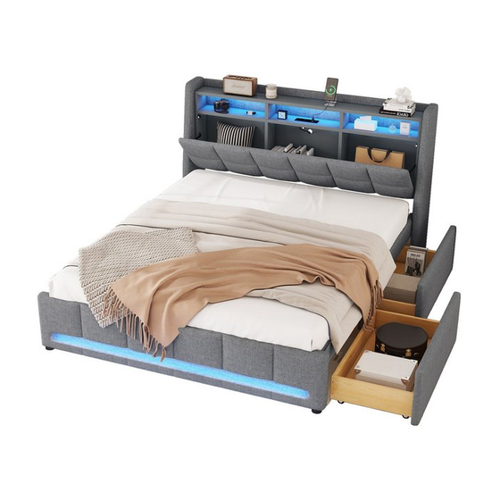 Bild von MODFU Polsterbett Doppelbett Gästebett mit LED-Beleuchtung