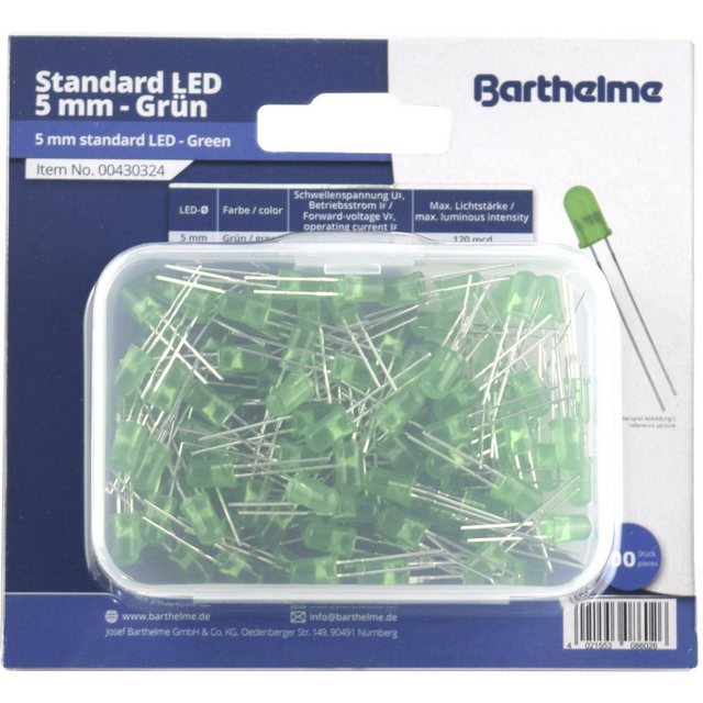 Bild von Barthelme LED Solutions LED-Leuchtmittel Barthelme LED-Sortiment Grün Rund 5 mm 120 mcd 35 ° 20 mA 2 V