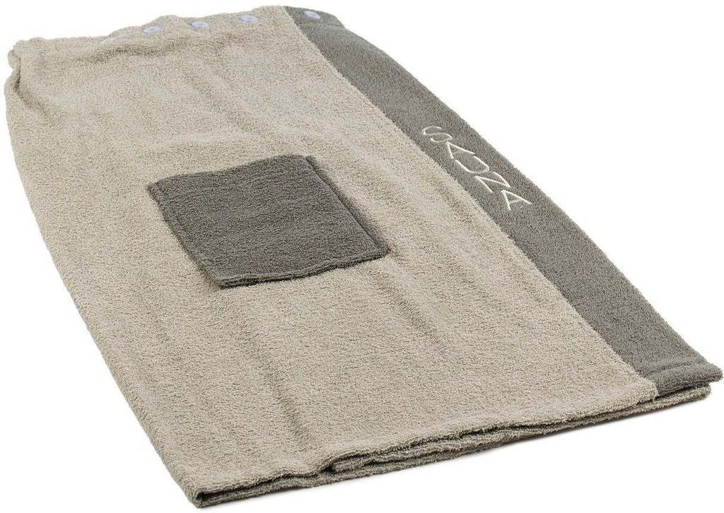 Bild von Gözze Kilt Sauna Sarong, ideal für Sauna & Spa, Kurzform, Walkfrottee, Knöpfe, Saunakilt für Damen, 100% Baumwolle, verstellbare Knöpfe, Bestickung