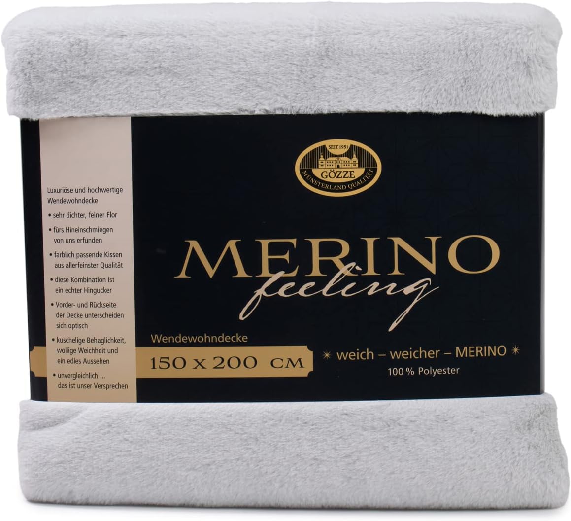 Bild von Gözze - Gemütliche Kuscheldecke, Merino Feeling, Wendbar, Hohe Dichte 600 g/m², 180 x 220 cm - Wollweiß