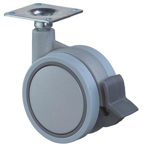 Bild von BS Rollen, Möbelrollen, Kunststoffdoppelrolle mit Feststeller Rad-Ø 60 mm Tragfähigkeit 35 kg mit Anschraubplatte Kunstst...