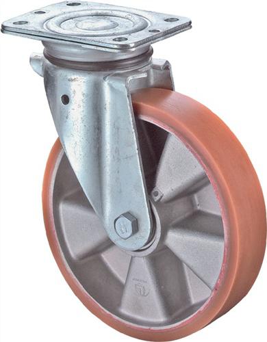 Bild von BS ROLLEN Schwerlastrolle Prothane® Guss-Polyurethan, Lenkrolle, Kugellager, Platte, Ø x Breite 125 x 50 mm, TK 450 kg