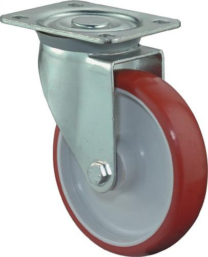 Bild von BS Rollen, Möbelrollen, Lenkrolle Rad-Ø 100 mm Tragfähigkeit 125 kg Polyurethan Platte L104xB80 mm Farbe Rolle rot