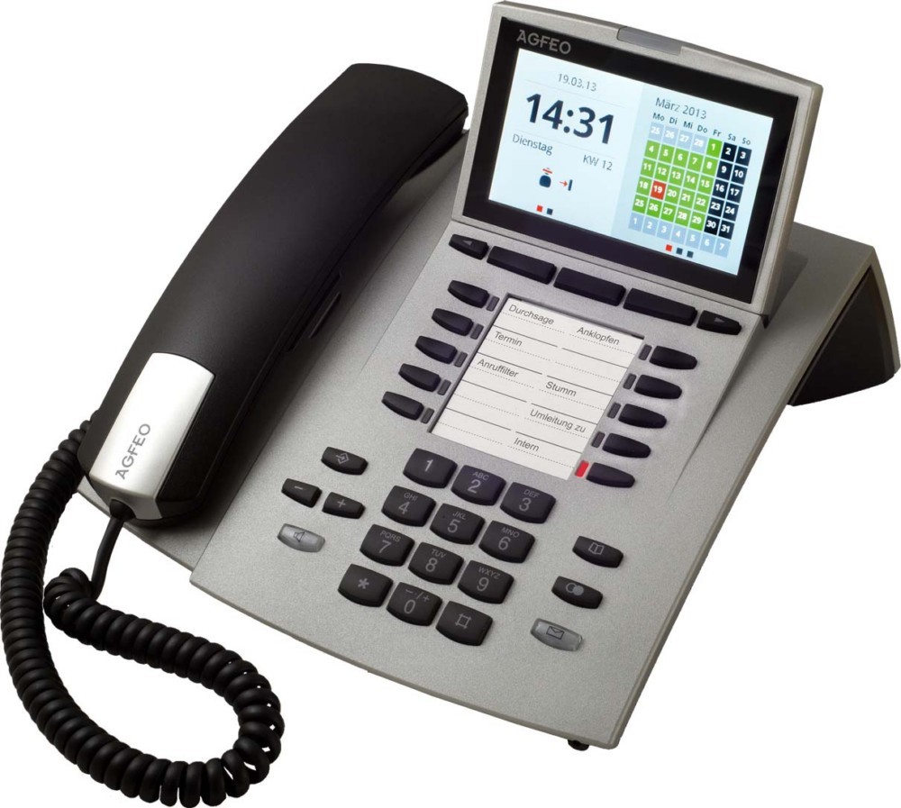 Bild von Agfeo ST 45 silber 10,88cm 4,3 Zoll Farbdisplay Soft-Keys Steckplatz für A-Modul 42 und BT-Modul 40 int..., Telefon, Silber