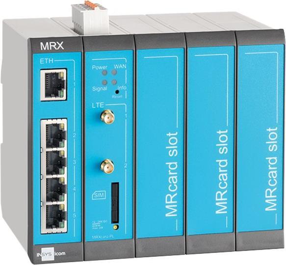Bild von INSYS icom MRX5 LTE modularer LTE-Router VPN LTE/HSPA/UMTS/EDGE/GPRS 5xEthernet 10/100BT 2xdig.Ein MRcard-Slots 3xfrei (10023440)
