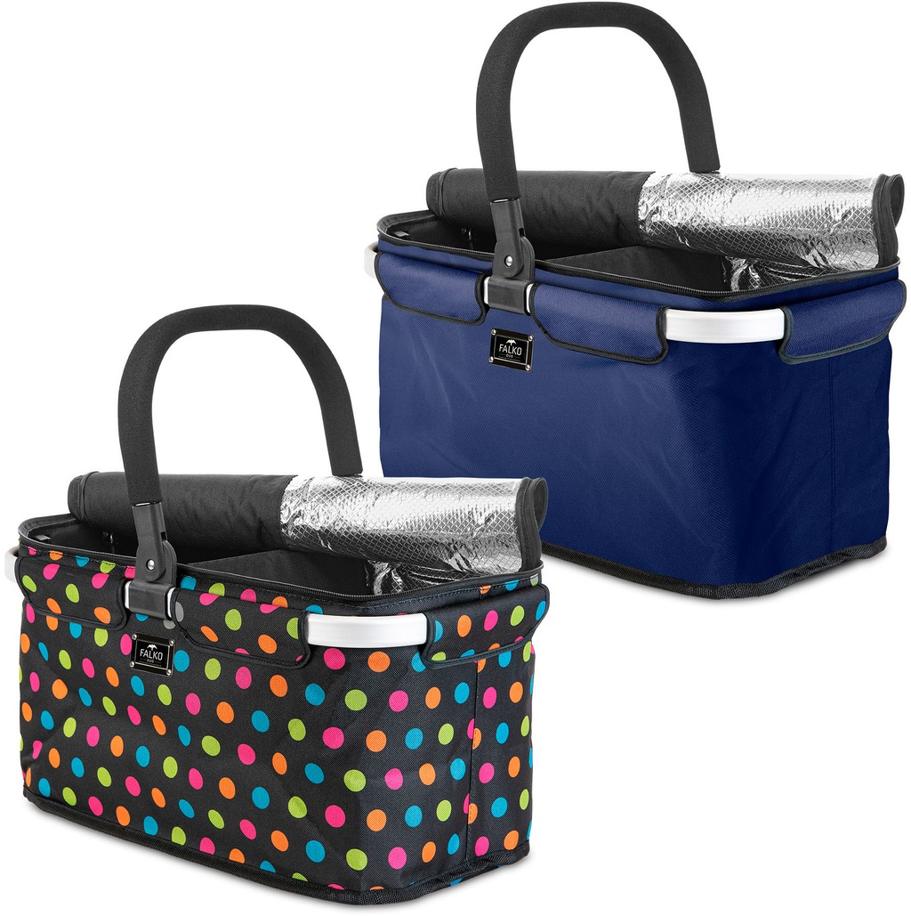 Bild von Genius Einkaufskorb "Falko Duo", (Set, 2 tlg., 1x Korb schwarz mit bunten Punkten, 1x Korb dunkelblau), Thermo: Kaltes bleibt länger kalt – Warmes bleibt länger warm