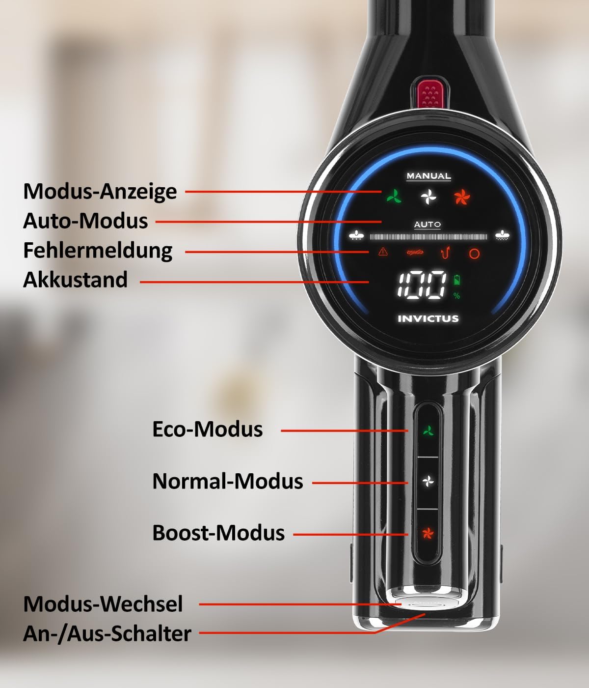 Bild von Genius Akku-Hand-und Stielstaubsauger Invictus X9 Facelift Kabellos 12-tlg., Akkustaubsauger Kabellos, Beutellos HEPA 3 Fach Filtersystem, LED Wandhalterung bis zu 55 Min für Hartböden Teppich Tierhaare