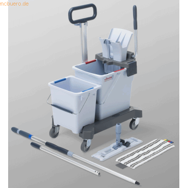 Bild von Vileda UltraSpeed Pro Doppelfahreimer Ready to Go Micro Lite Chassis, 25&10 L Eimer, Presse, Mophal, Reinigungsutensil