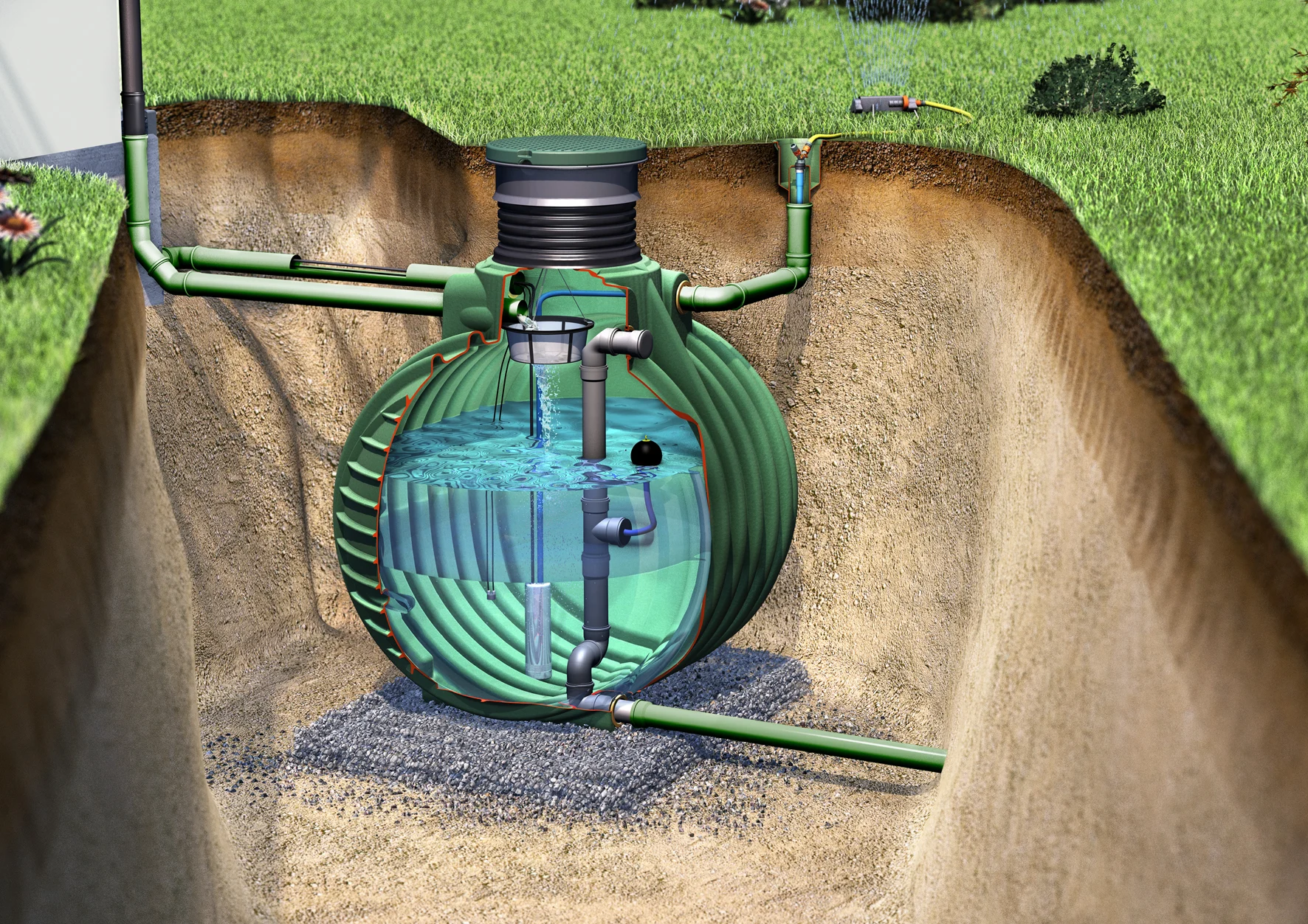 Bild von GARANTIA Wasserreservoir COLUMBUS Retentionszisterne Plus 3700 Liter inkl. Teleskop-Domschacht