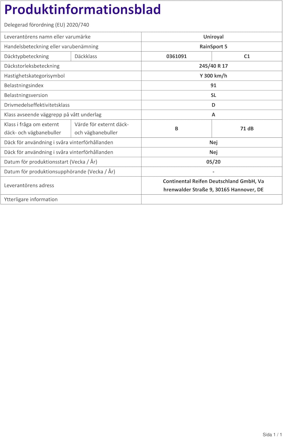 Bild von UNIROYAL RAINSPORT 5 FR XL 225/35 R19 88Y PKW Sommerreifen Reifen BMW: 3 Saloon, 3 Touring, 1 Hatchback, VOLKSWAGEN: GOLF 6, Golf 7, Golf Sportsvan 03