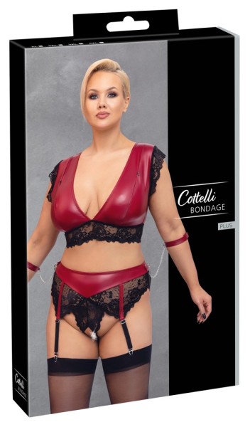 Bild von Bralette plus Straps-String ouvert im edlen Mattlook mit Spitze
