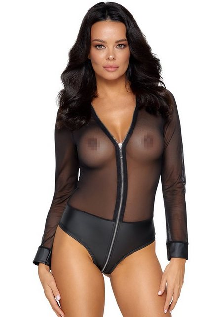 Bild von Cottelli Collection Body Transparenter Wetlook-Body mit Reißverschluss - schwarz (1-tlg) Reißverschluss vom Hals bis in den Schritt