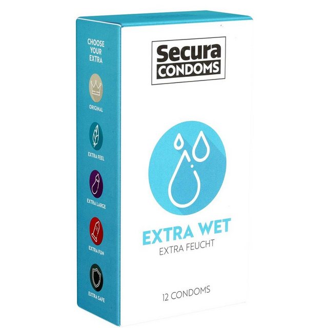 Bild von Secura Kondome Extra Wet Packung mit, 12 St., Kondome mit extra viel Feuchtbeschichtung, extra feuchte Kondome für lang anhaltenden Spaß