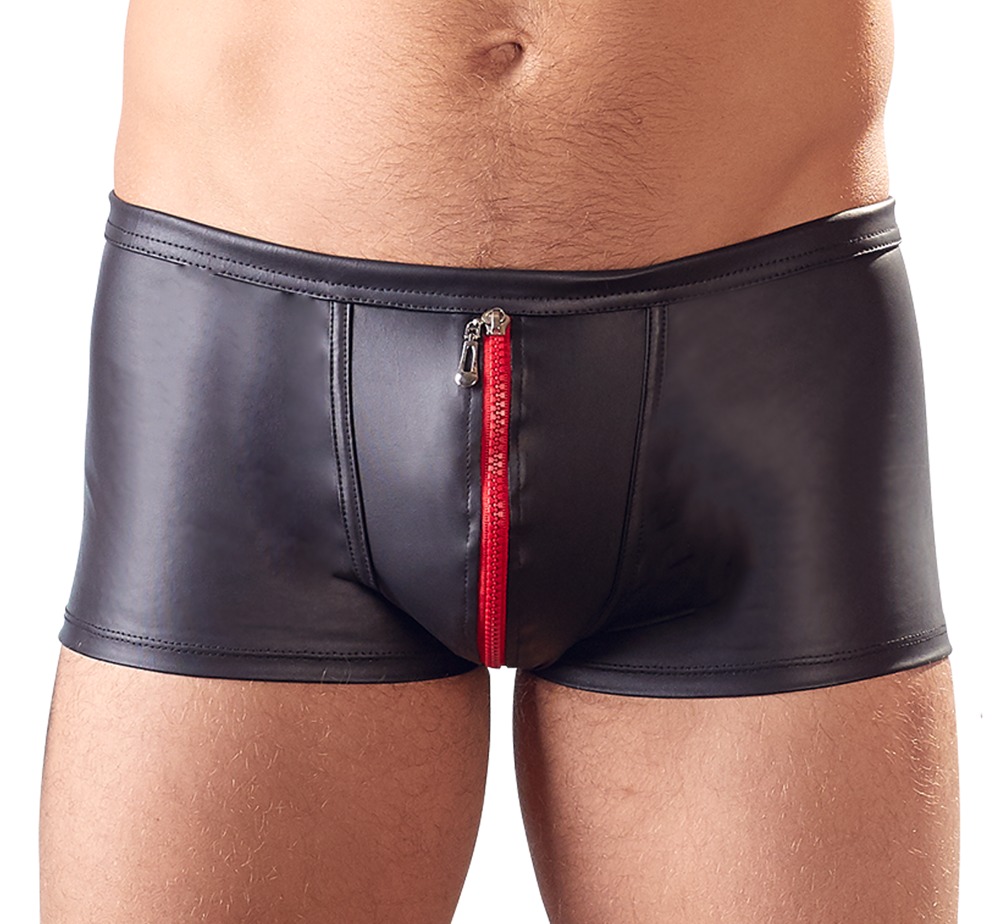 Bild von Orion Herren-Pants - erotische Boxer-Shorts für Männer, mit Front-Reißverschluss, Matt-Look, Zier-Nähten, eng anliegend, schwarz/rot