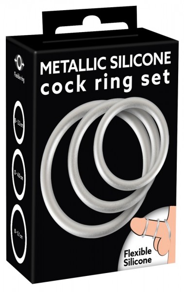 Bild von 3-teiliges Penisring-Set „Metallic Silicone Cock Ring Set“, aus Silikon
