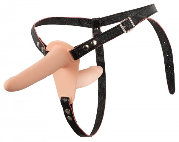 Bild von You2Toys Vibrating Double Strap-On - verstellbarer Umschnall-Doppelvibrator für Frauen und Männer, Vibro-Ei, 10 Vibrationsmodi, hautfarben/schwarz