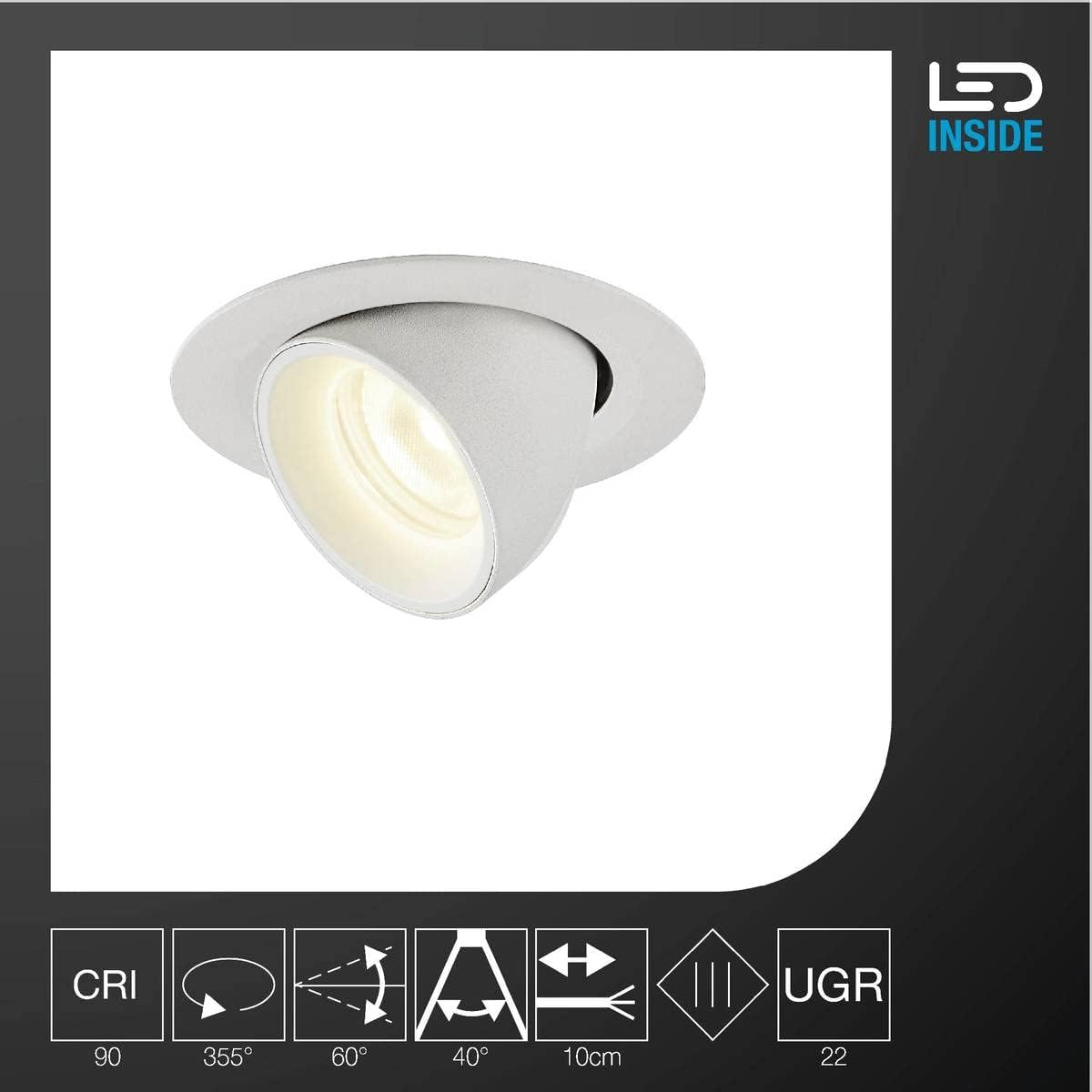 Bild von SLV Deckeneinbauleuchte NUMINOS® GIMBLE XS / LED Spot, Fluter, Deckenstrahler, Deckenleuchte, Einbau-Leuchte, Innen-Beleuchtung / 4000K 7W 730lm weiß 40Grad