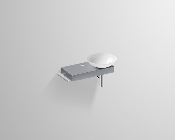Bild von Alape Piccolo Novo Waschplatz, B/H/T 555/400/320, Schalenbecken weiß, rechts, 1 Hahnloch, Konsole mit Handtuchhalter, 52570000, Farbe: Nordic Matt