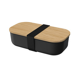 Bild von elasto Lunchbox Beech 1300 ml in Schwarz Brotdose mit Elastikband Holz-Deckel