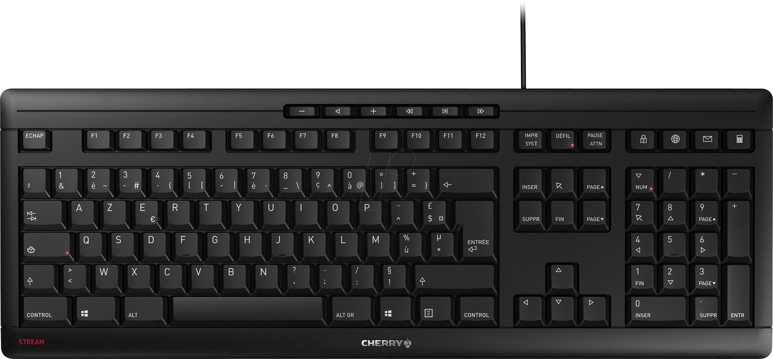 Bild von Cherry STREAM, jk-8500fr-2, Volle Größe 100%, Kabelgebunden, USB, Mechanischer Switch, AZERTY, Schwarz