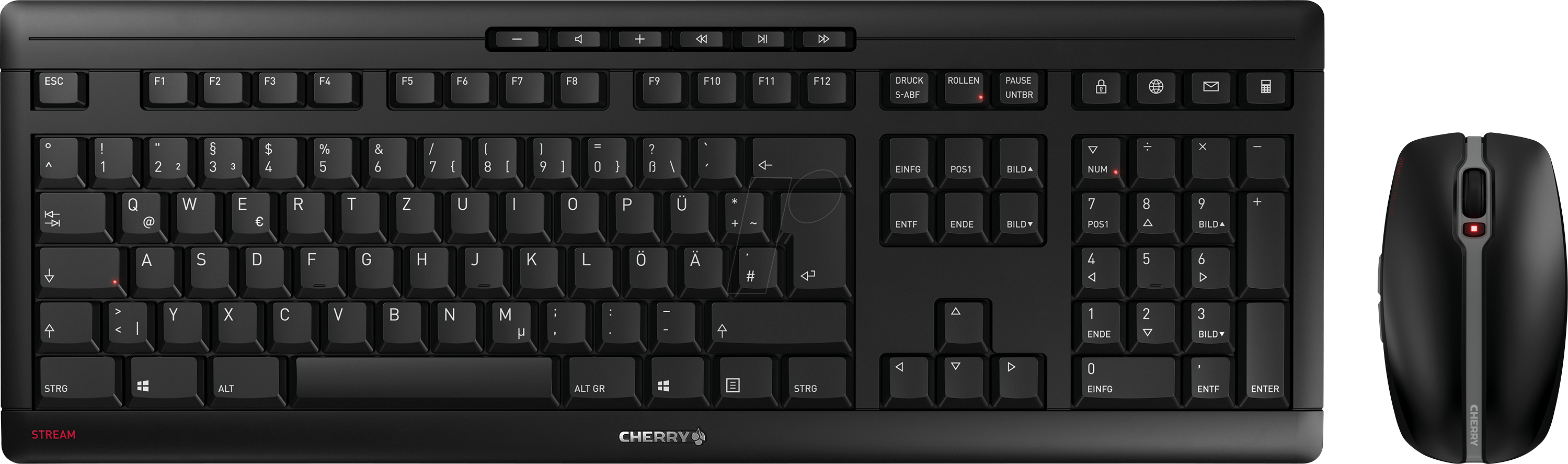 Bild von CHERRY STREAM DESKTOP RECHARGE, Kabelloses Tastatur-Maus-Set, Schweizer Layout (QWERTZ), 2,4 GHz Funk, Leiser Tastenanschlag, Wiederaufladbar, Schwarz