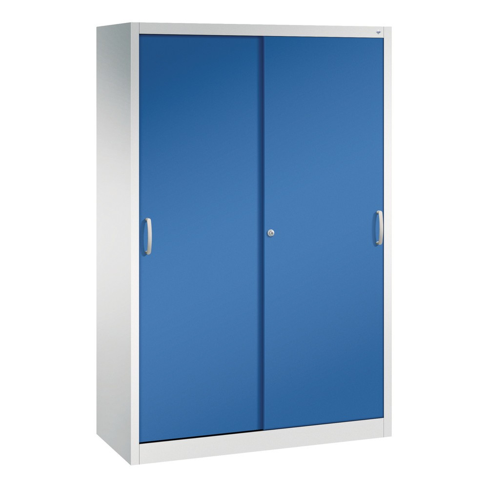Bild von C+P Schwerlast-Werkzeugschrank mit Schiebetüren, 4 Böden, H1950xB1200xT500mm Front Enzianblau Korpus Lichtgrau