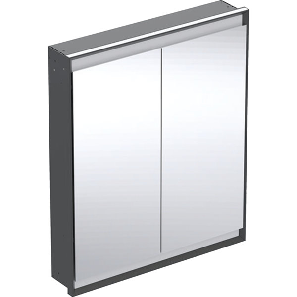 Bild von Keramag Geberit ONE Spiegelschrank mit ComfortLight, 2 Türen, Unterputzmontage, 75x90x15cm, 505.802.00.; Farbe: schwarz matt/Aluminium pulverbeschichtet