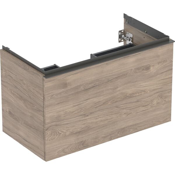 Bild von Geberit Acanto Unterschrank für Waschtisch, 1 Schublade und 1 Innenschublade, Wandhängend, 888x541x475mm, 503.005., Farbe (Front/Korpus): Korpus und Front: Nussbaum hickory / Melamin Holzstruktur, Griff: lava / matt