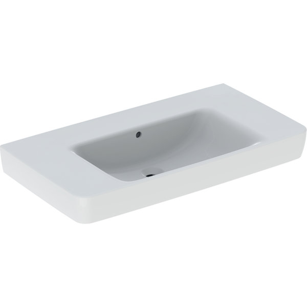 Bild von Geberit Renova Plan, Waschtisch mit Ablagefläche, 90x48 cm, ohne Hahnloch, mit Überlauf, 501704, 501.704.00.1, Farbe: weiß matt