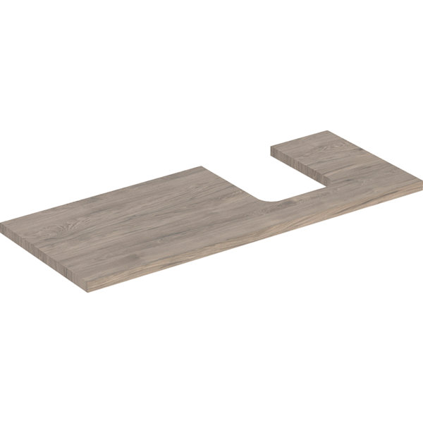 Bild von Geberit ONE Waschtischplatte, Ausschnitt rechts, für Aufsatzwaschtisch Schalenform, 120x3x47cm, 505.315.00., Farbe: Nussbaum hickory /Melamin Holzstruktur