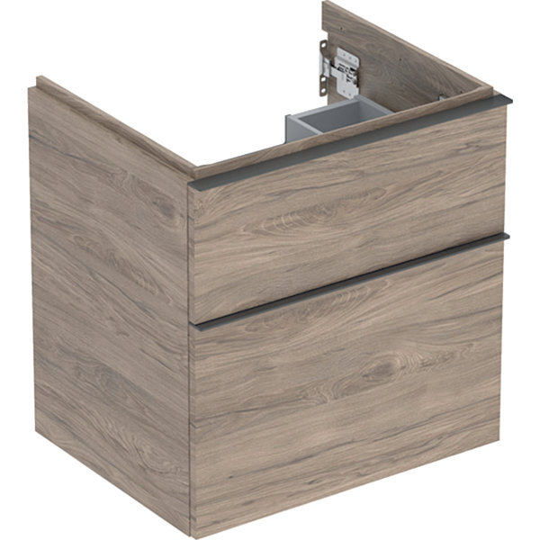 Bild von Geberit iCon Unterschrank für Waschtisch, 2 Schubladen, 59,2x61,5x47,6 cm, 502303, Farbe: Front/Korpus: Nussbaum hickory/Melamin Holzstruktur, Griff: lava/pulverbeschichtet matt