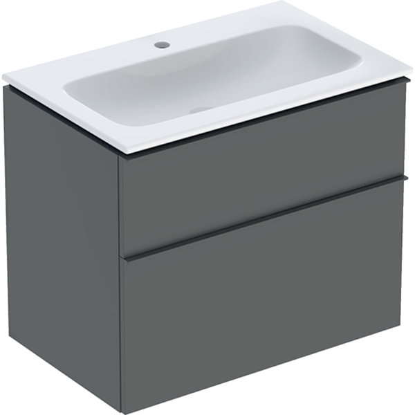 Bild von Geberit iCon Set Möbelwaschtisch mit Unterschrank, 2 Schubladen, 75x63x48 cm, 502336, Farbe: Waschtisch: weiß/KeraTect, Front/Korpus: lava/lackiert matt Griff: lava/pulverbeschichtet matt