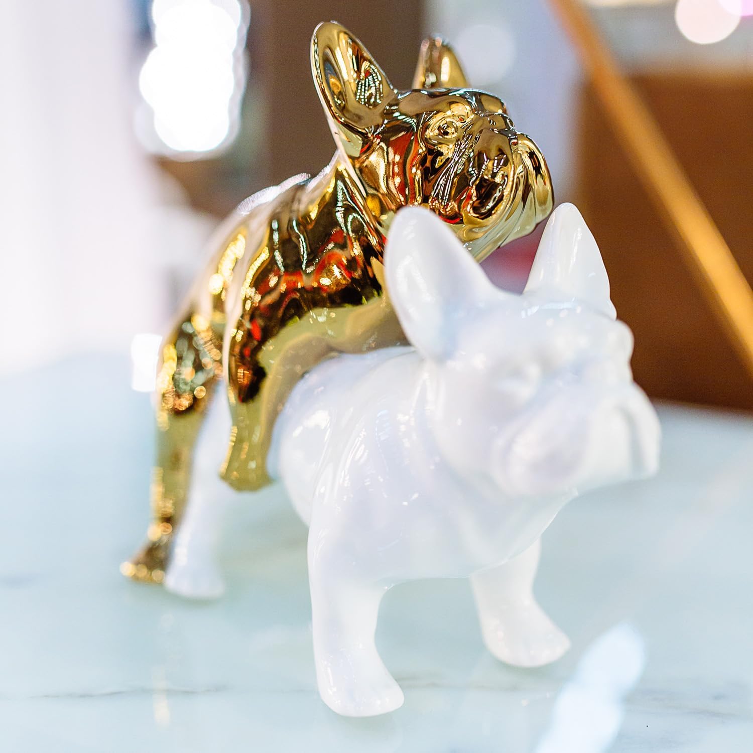Bild von Kare Design Deko Figur Love Dogs Gold/Weiß, Deko Figur, Hundemotiv, Porzellan, Accessoire, Wohnzimmer, Deko für Regale oder Sideboards, Deko Skulptur, Dekoration, 17x11x20 cm (H/B/T)