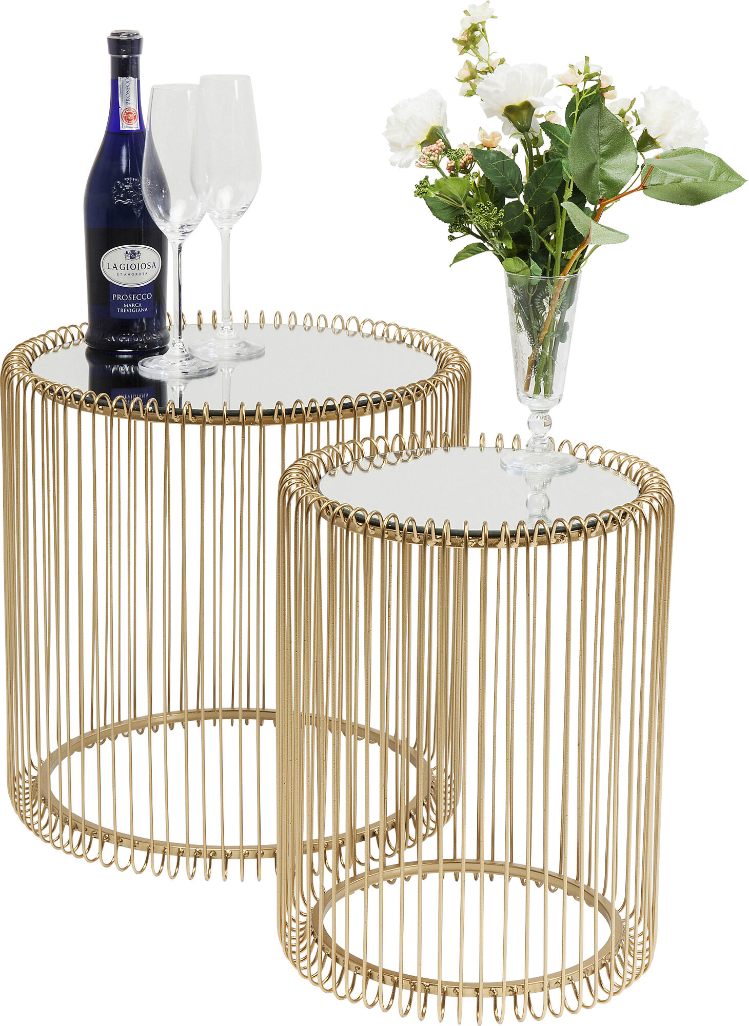 Bild von KARE Beistelltischset Messing Metall Glas 2-teilig rund 32,5-44x42-45x32,5-44 cm