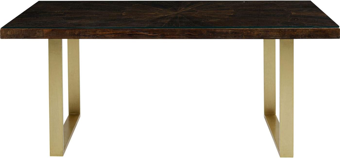 Bild von Kare Design Tisch Conley Brass, Schwarz,Gold, 4-6 Personen, Handgearbeitet, Massivholz Tischplatte, Sicherheitsglas, Unikat, Rechteckig, Robust, Esszimmertisch, für Konferenzraum, 76x90x180 cm (HxBxT)