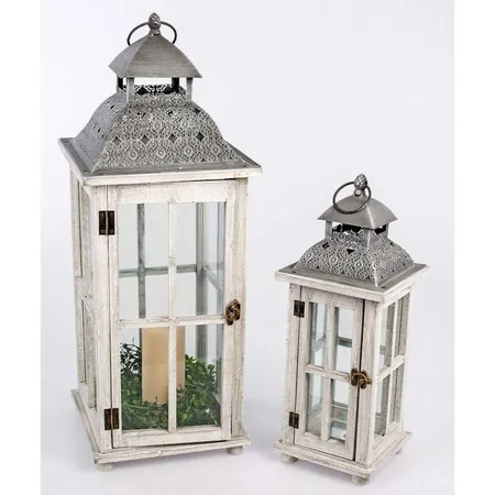 Bild von Formano Holzlaternen Set 2tlg. Holz - grau-silber mit Metall Dach