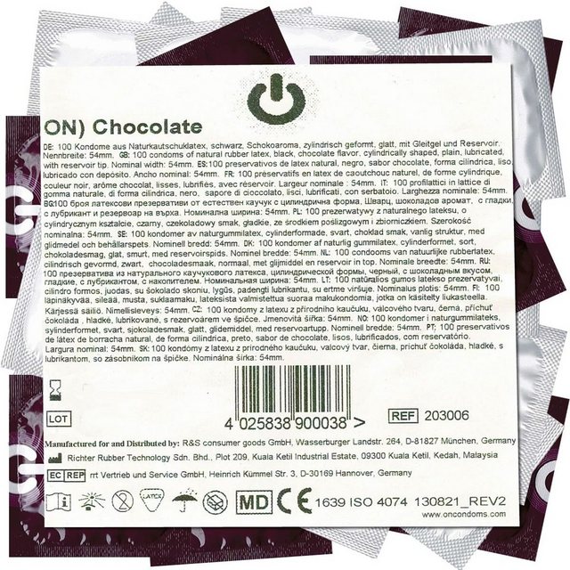 Bild von ON Condoms Kondome Chocolate Beutel mit, 100 St., schwarze Kondome mit Schokoaroma, Maxipack