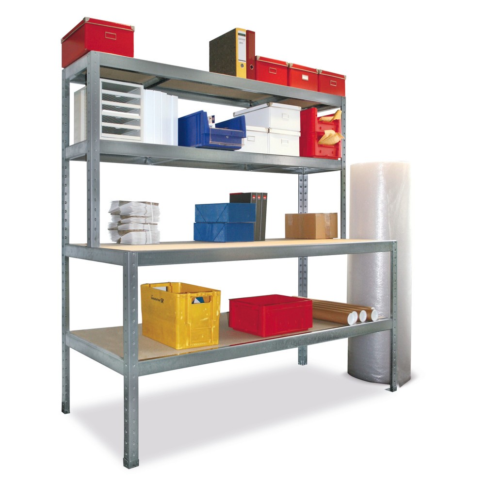 Bild von META® - Packtisch 1970/970x2000x800mm mit Ablage, Arbeitspl. u. Böden Spanplatte