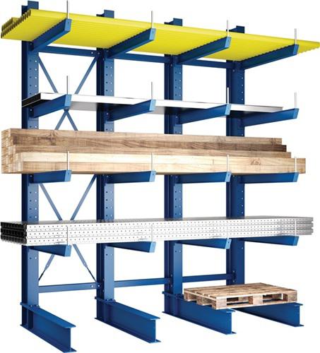 Bild von Kragarmregal H3000xB4090xT1250mm, 4 Felder eins.enzianblau Trgf.10000 kg META
