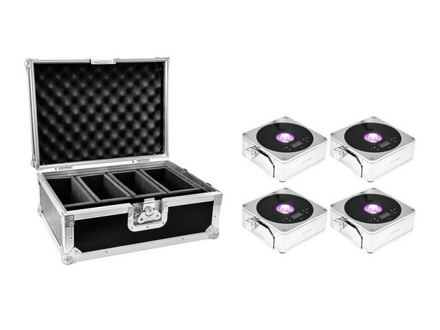 Bild von EUROLITE Discolicht EUROLITE Set 4x AKKU IP Flat Light 1 chrom + Case